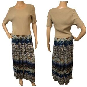 Vintage 1990s Boho Two Toned Floral Patterned Maxi Dress Size 14